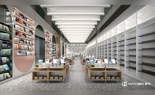 3000方乐转书店设计装修书架花了多少钱